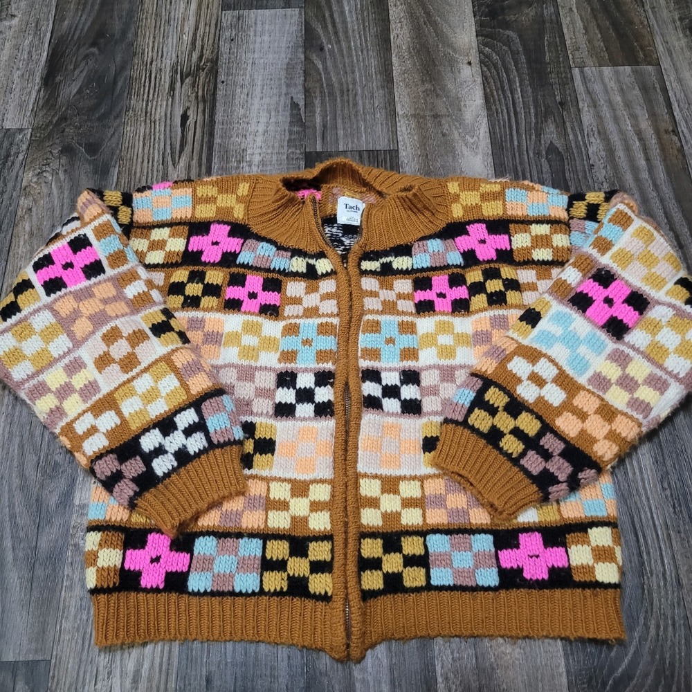 Tach Clothing Merino Wool Panel Knit Zip Cardigan Sweater Medium